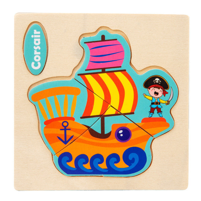 3D Wooden Cartoon Animal Traffic Puzzle for Kids