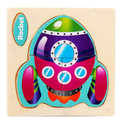 3D Wooden Cartoon Animal Traffic Puzzle for Kids