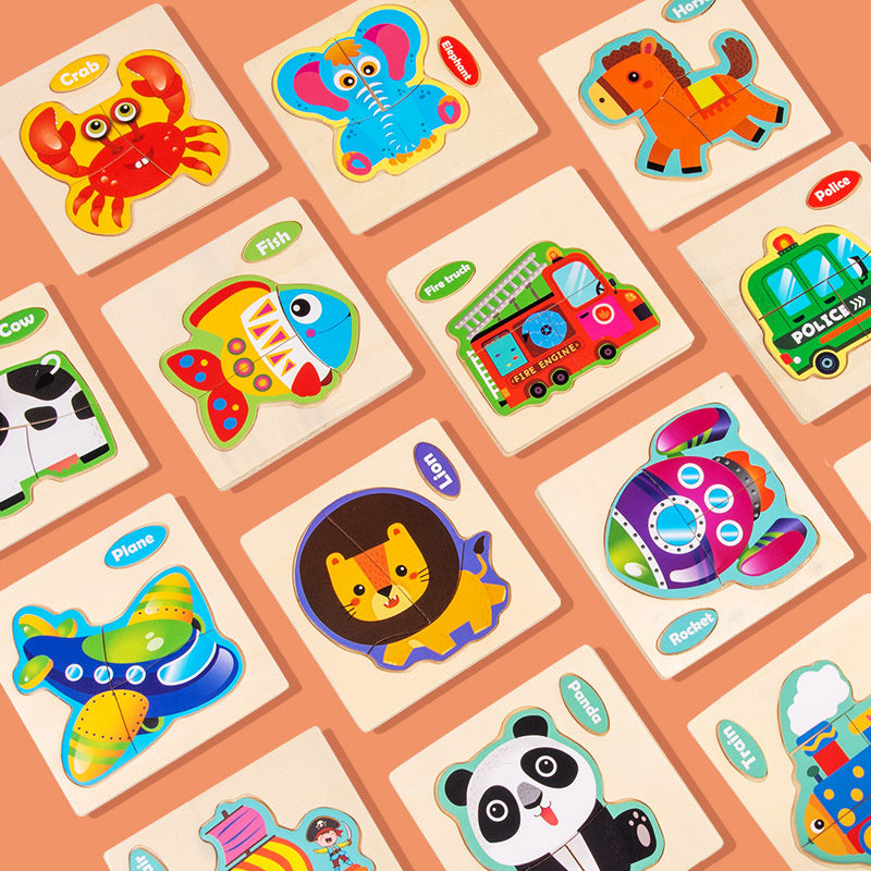 3D Wooden Cartoon Animal Traffic Puzzle for Kids
