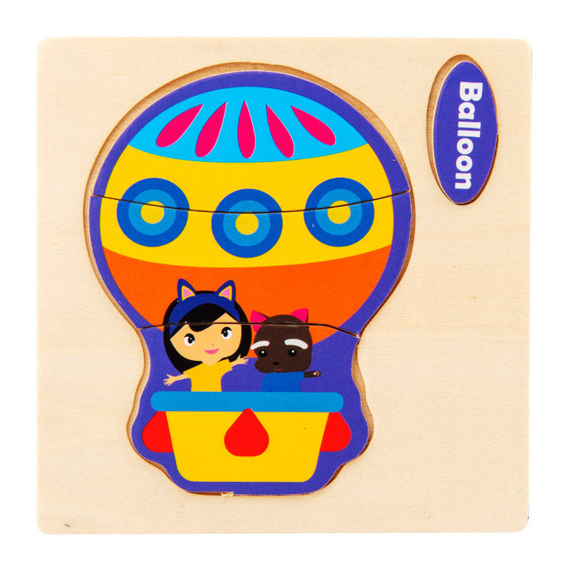 3D Wooden Cartoon Animal Traffic Puzzle for Kids
