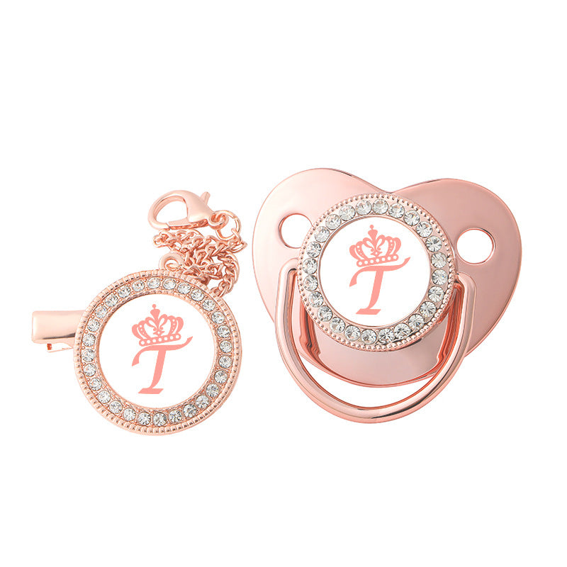 Rose Gold Crown Letter Baby Pacifier
