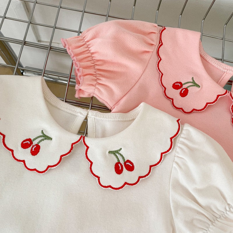 Summer Baby Girl T-shirt with Cherry Embroidery (0-3 Years)