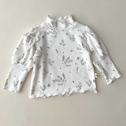 High Collar Long Sleeve Cotton T-shirt for Baby Girls