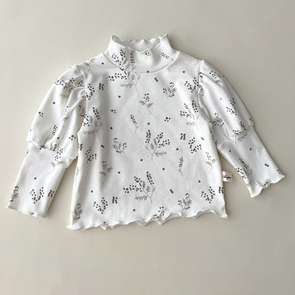 High Collar Long Sleeve Cotton T-shirt for Baby Girls