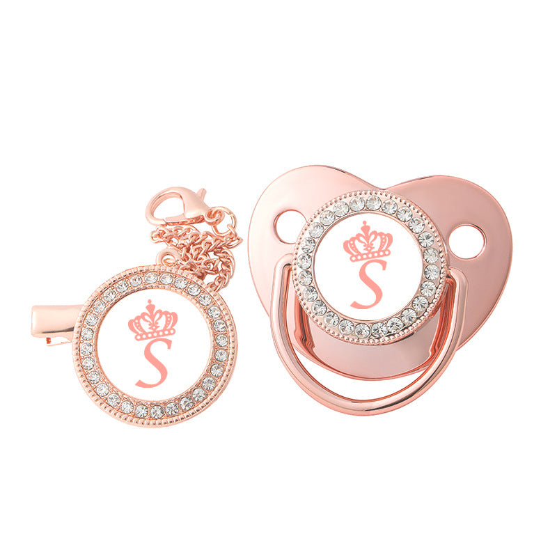 Rose Gold Crown Letter Baby Pacifier
